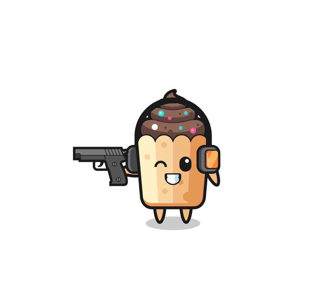 illustration of cupcake cartoon doing shooting range vector