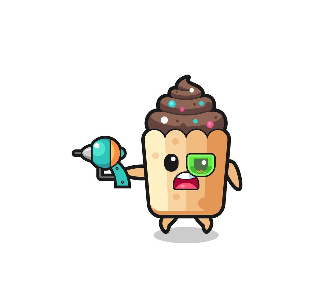 cute cupcake holding a future gun vector