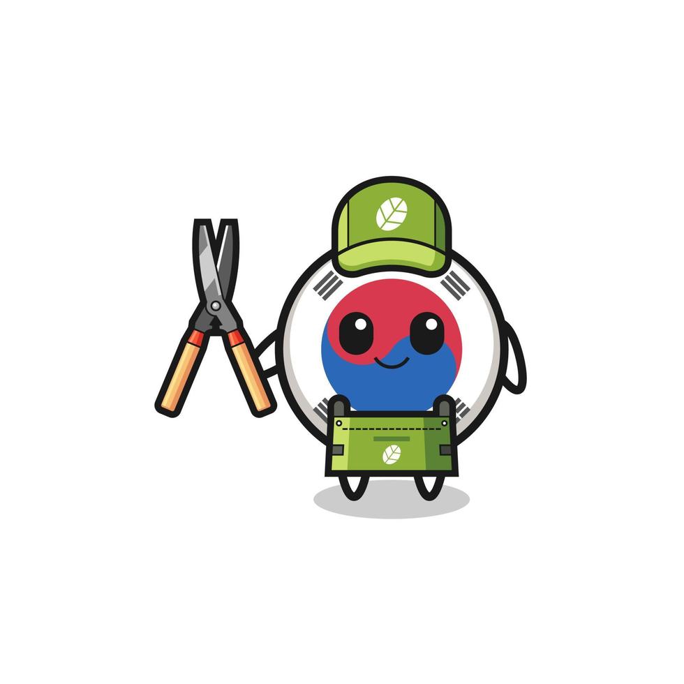 cute south korea flag as gardener mascot vector