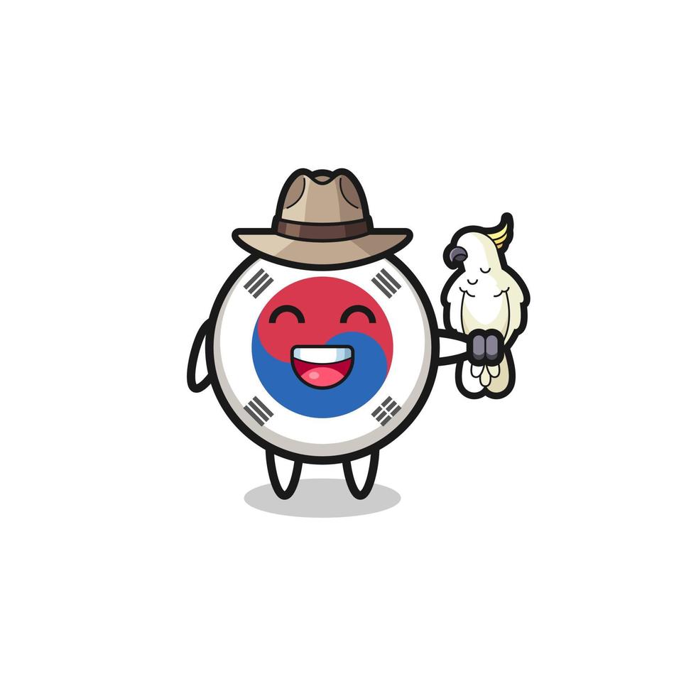 south korea flag zookeeper mascot with a parrot vector