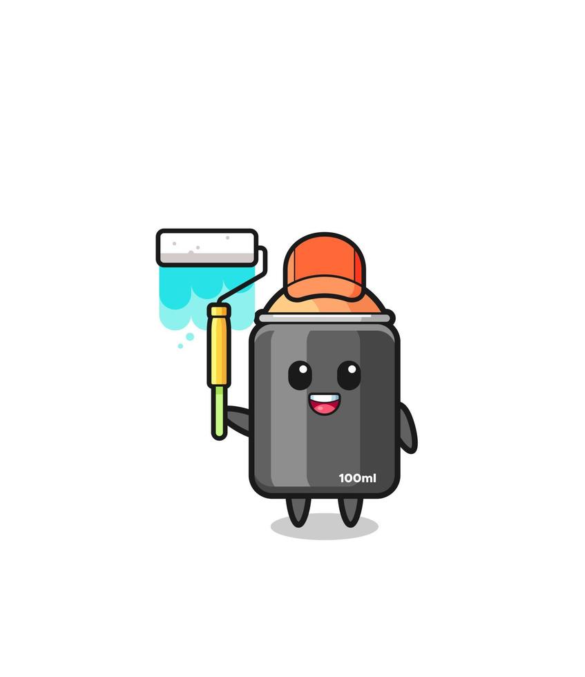 the spray paint painter mascot with a paint roller vector