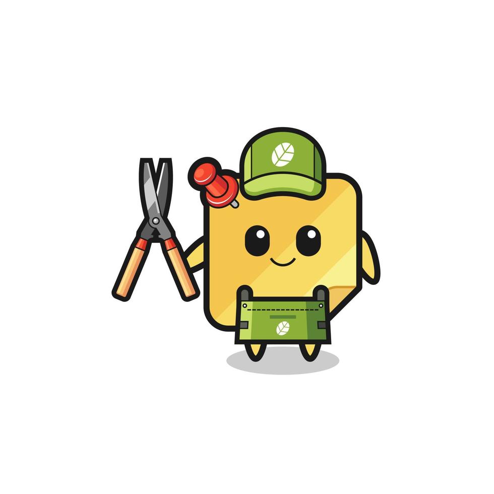 cute sticky notes as gardener mascot vector