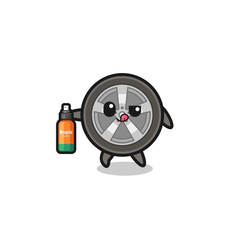 cute car wheel holding mosquito repellent vector