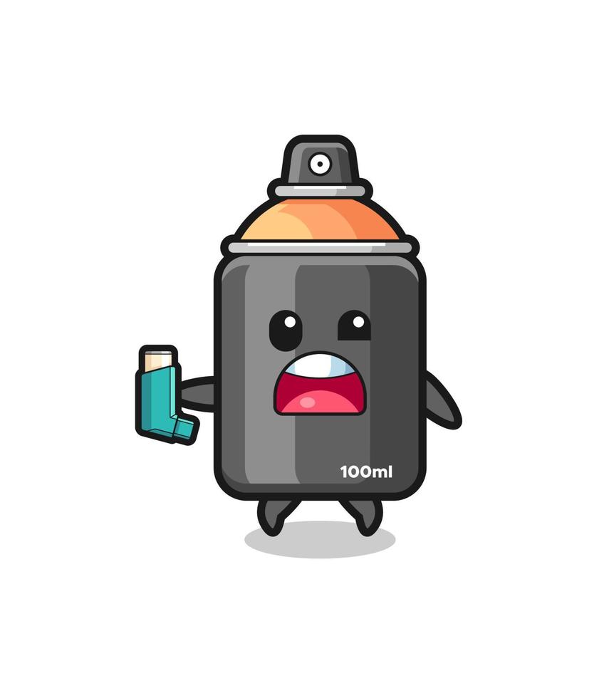 mascota de pintura en aerosol que tiene asma mientras sostiene el inhalador vector