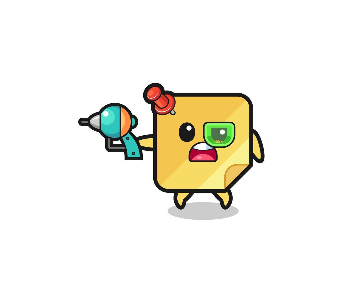 cute sticky notes holding a future gun vector
