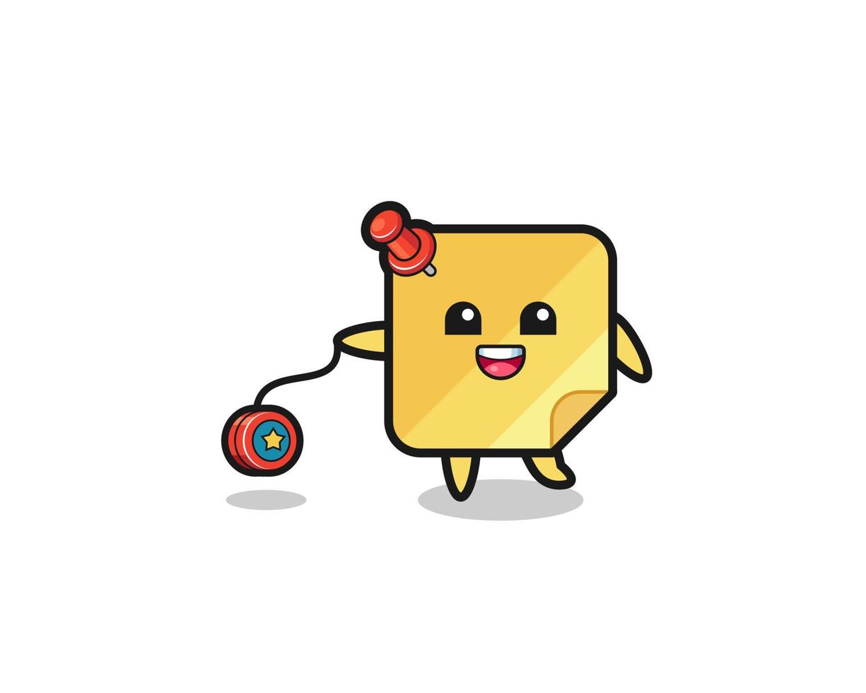 cartoon of cute sticky notes playing a yoyo vector