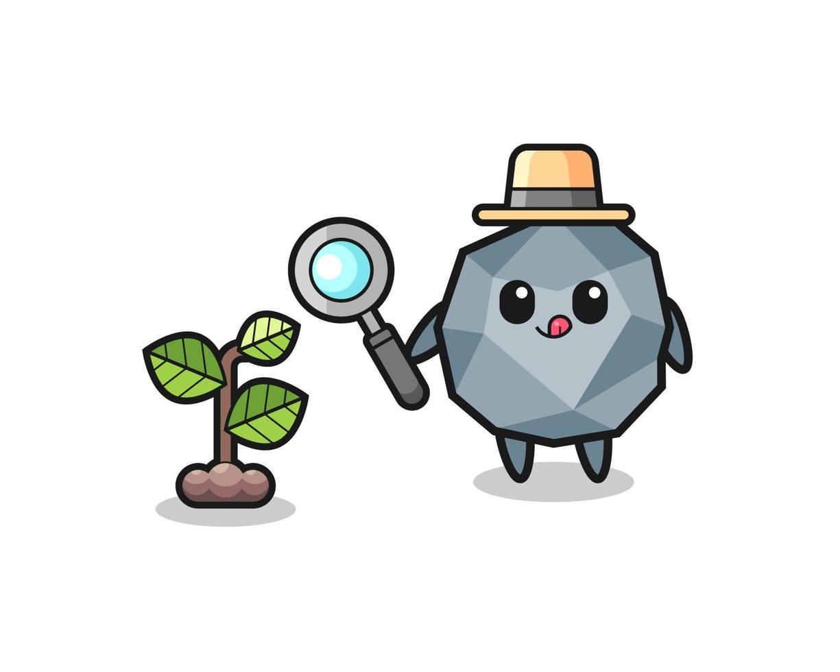 cute stone herbalist researching a plants vector