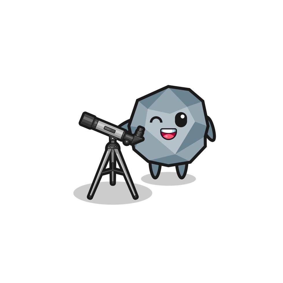 stone astronomer mascot with a modern telescope vector