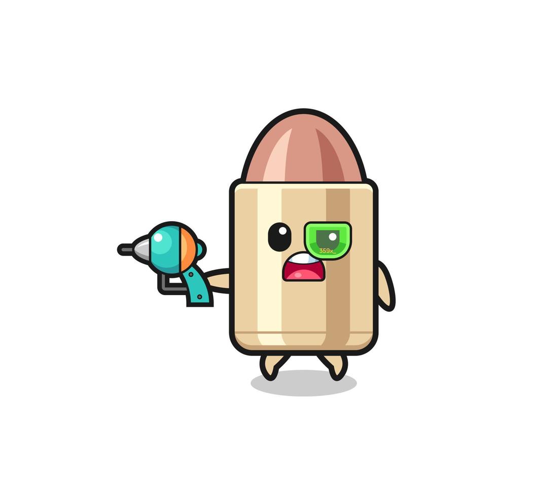 cute bullet holding a future gun vector