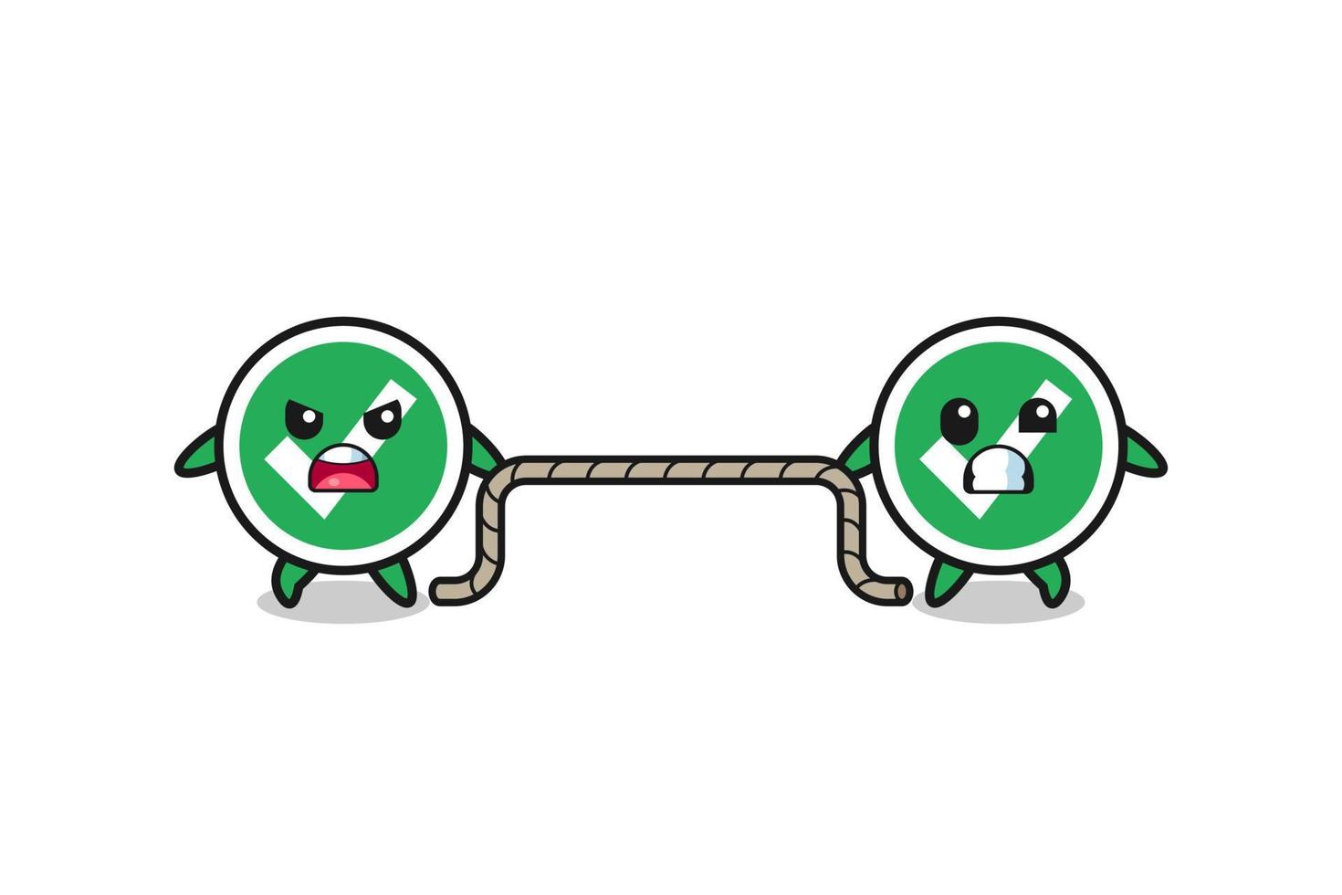 cute check mark character is playing tug of war game vector