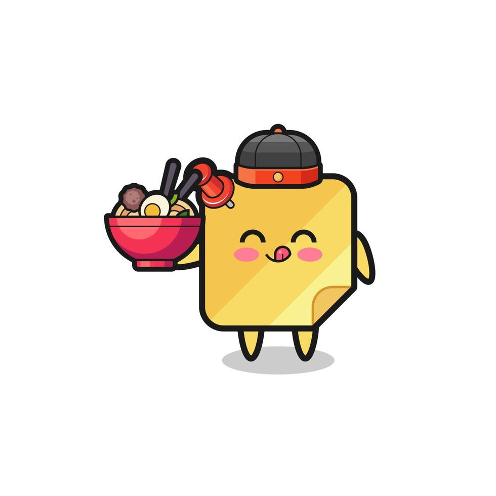 sticky notes as Chinese chef mascot holding a noodle bowl vector