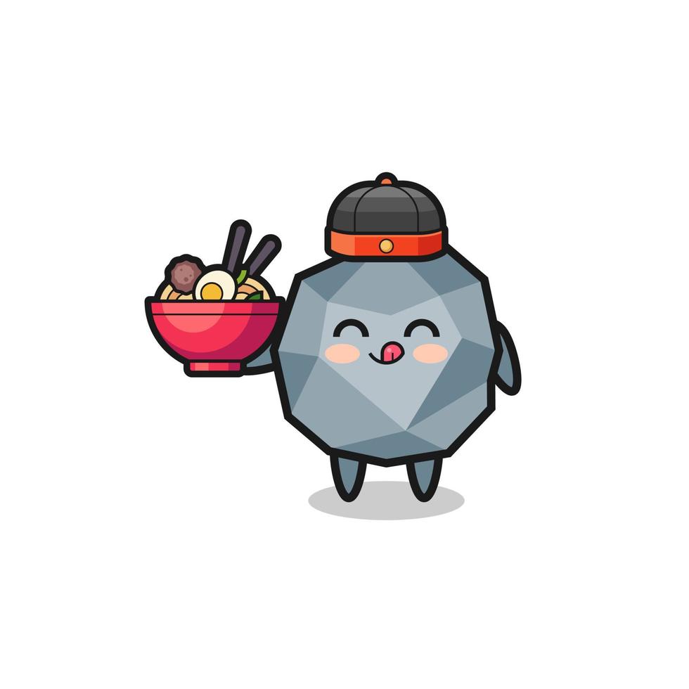 stone as Chinese chef mascot holding a noodle bowl vector