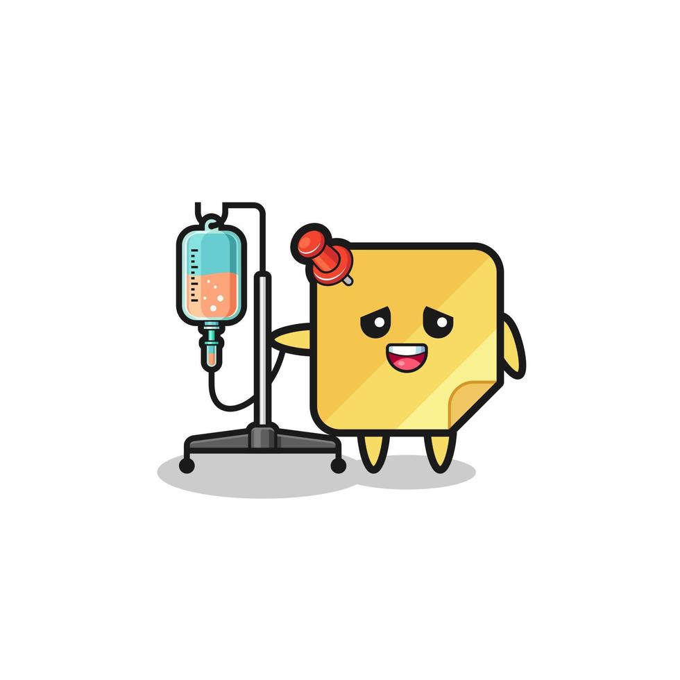 cute sticky notes character standing with infusion pole vector