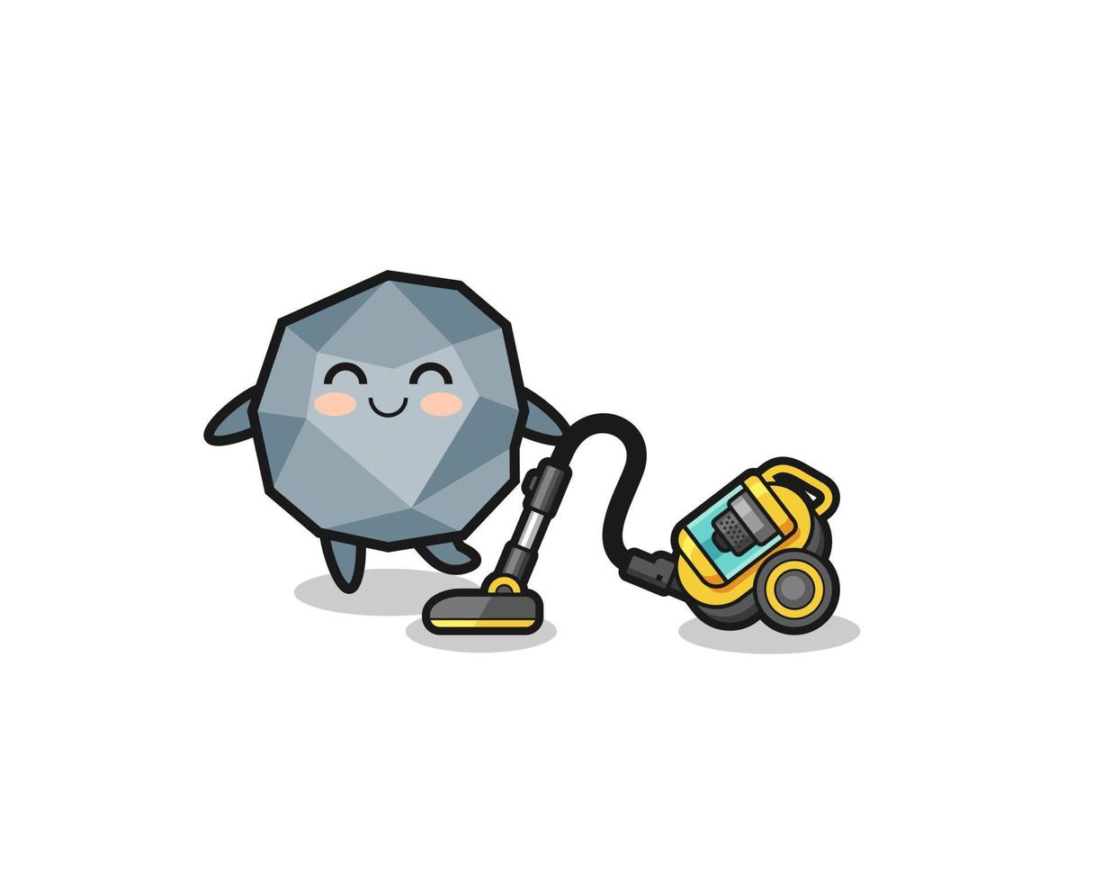 cute stone holding vacuum cleaner illustration vector