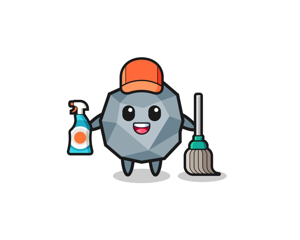 lindo personaje de piedra como mascota de los servicios de limpieza vector