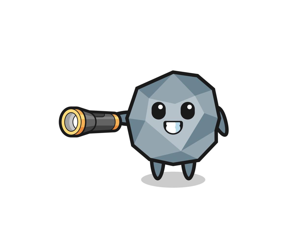 stone mascot holding flashlight vector