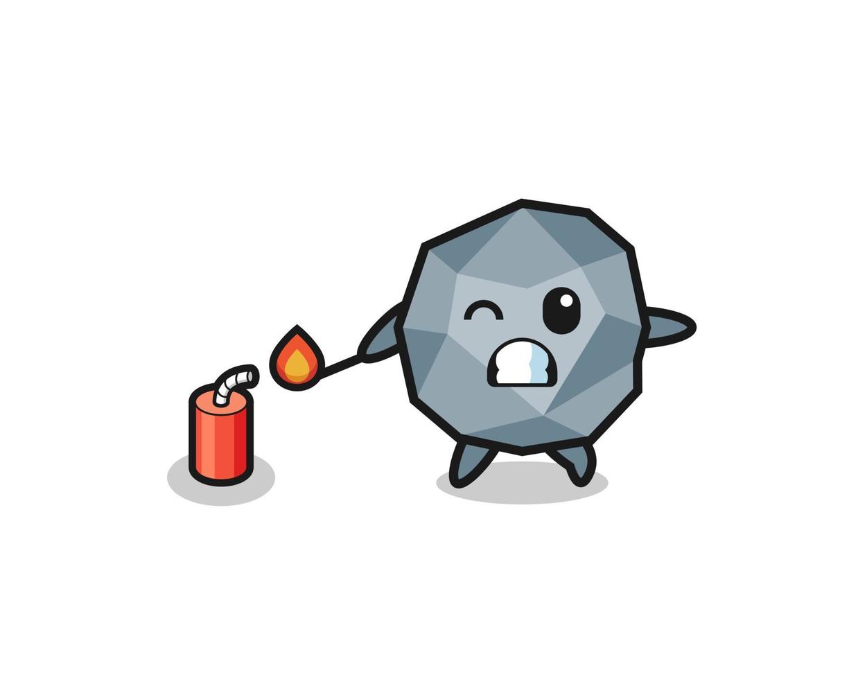 stone mascot illustration playing firecracker vector