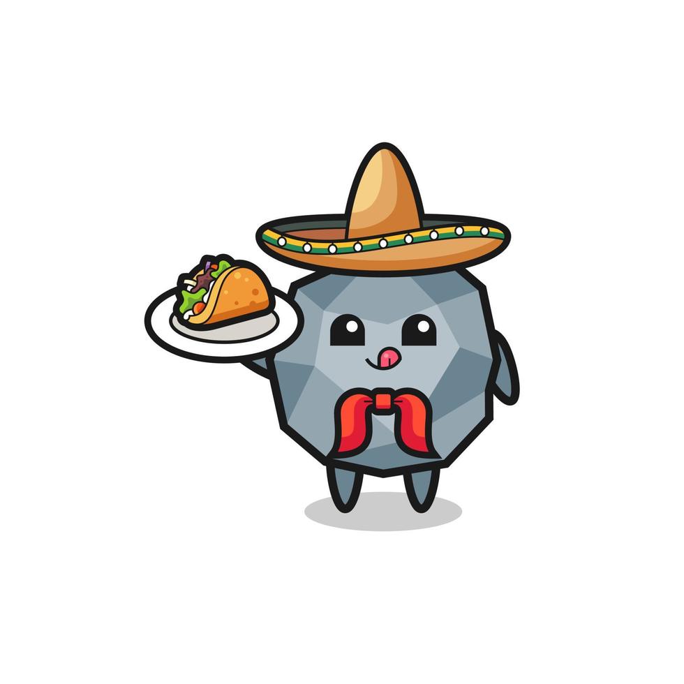 mascota del chef mexicano de piedra sosteniendo un taco vector