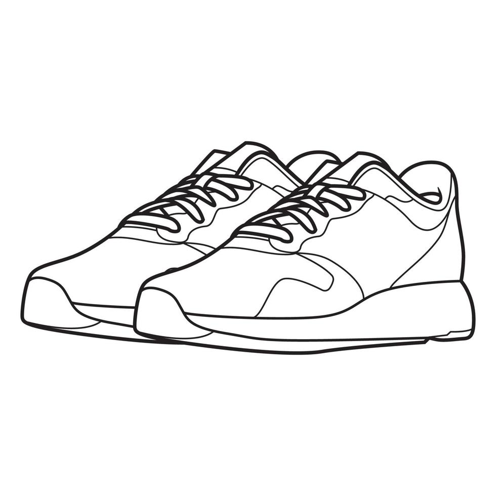 Hand Drawn  sneaker outline. drawing vector, black line sneaker. vector Illustration.