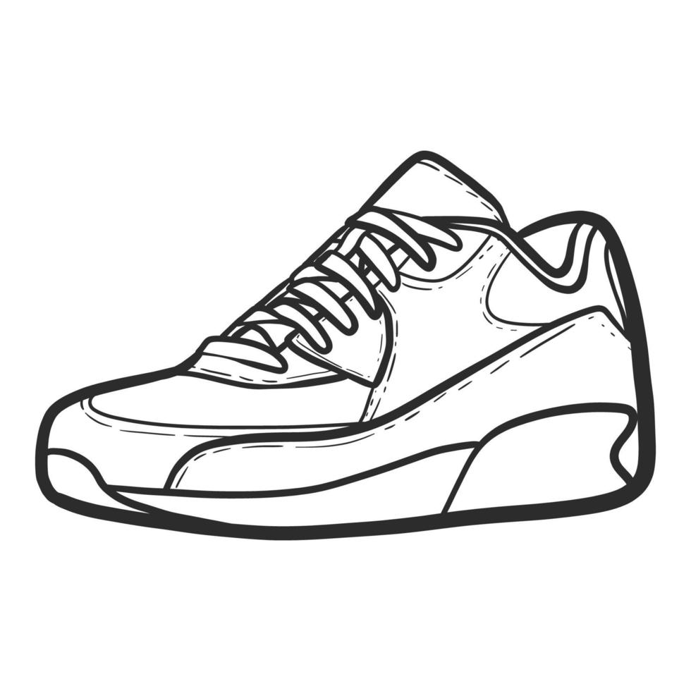 contorno de zapatillas dibujado a mano. vector de dibujo, zapatilla de deporte de línea negra. ilustración vectorial