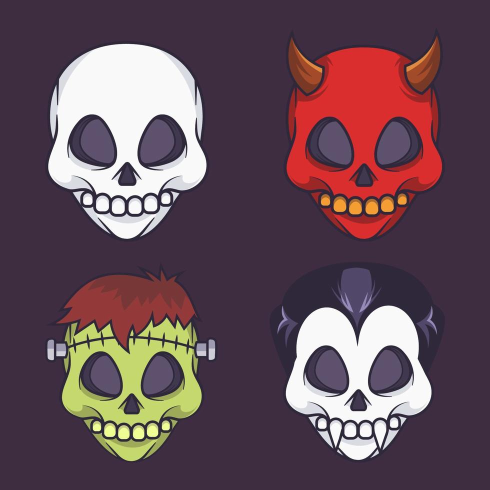 colección de máscaras de calavera de halloween. lindo cráneo máscara .vector ilustración vector