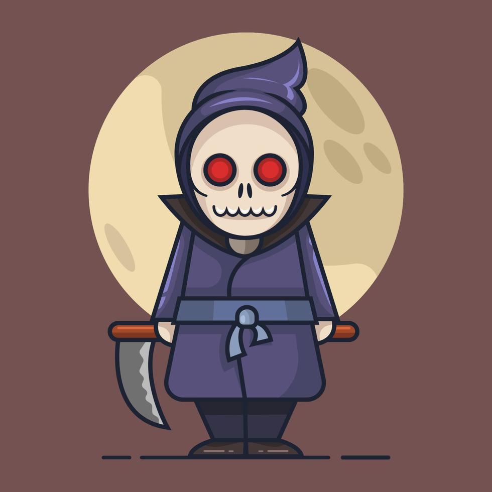 cute grim reaper halloween character with isolated background. Vector Illustration