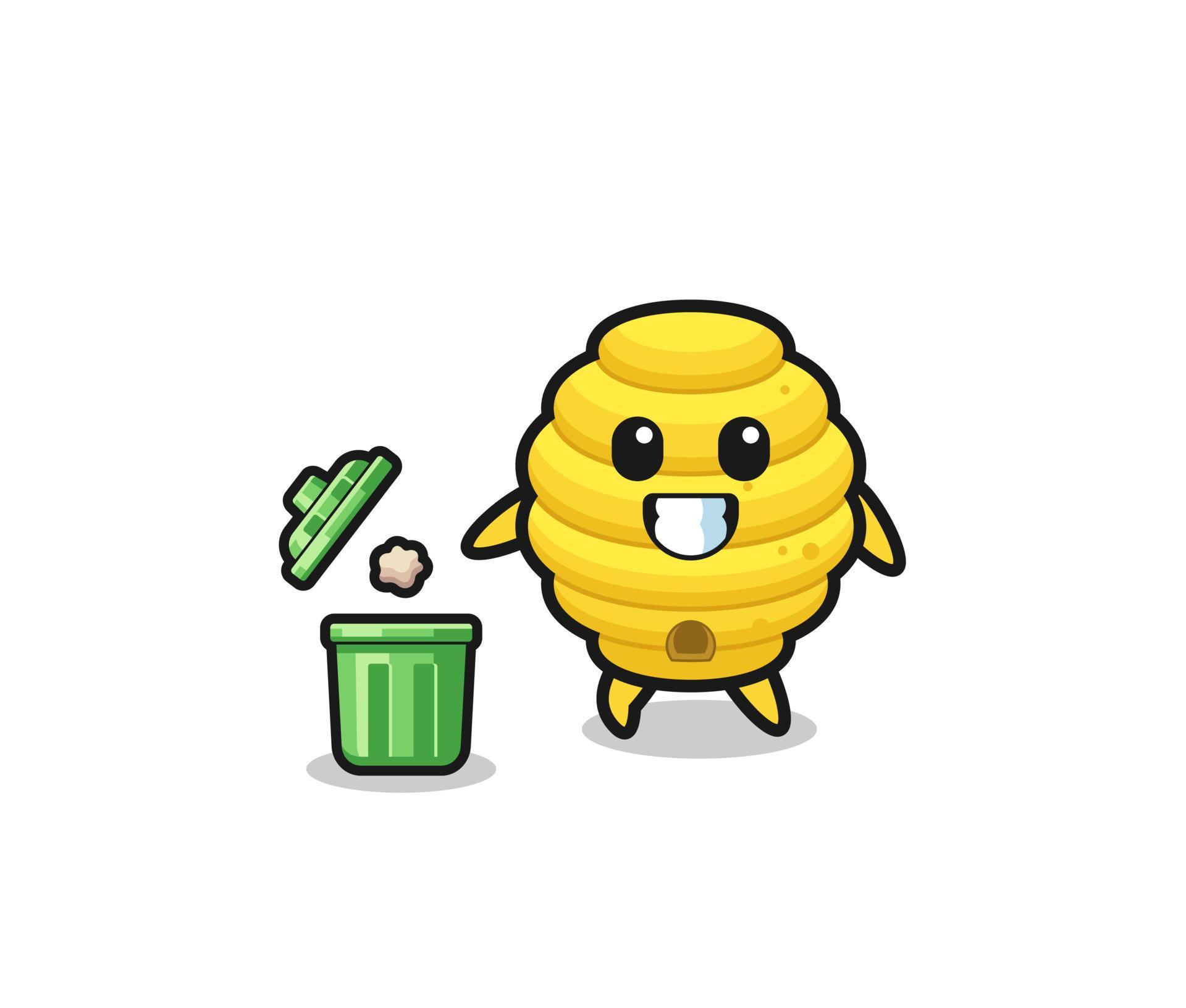 illustration of the bee hive throwing garbage in the trash can 5402537