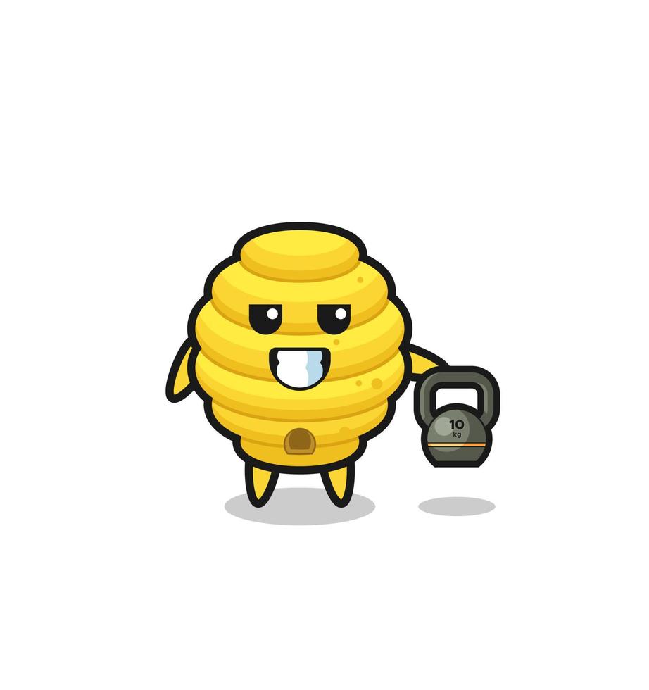 bee hive mascot lifting kettlebell in the gym vector