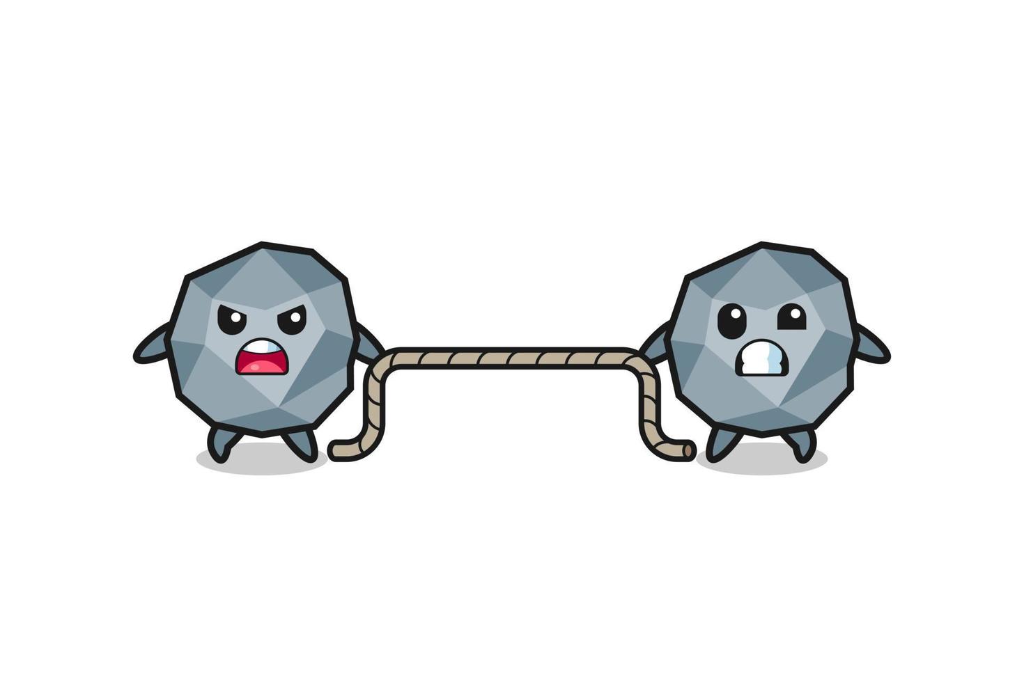 cute stone character is playing tug of war game vector