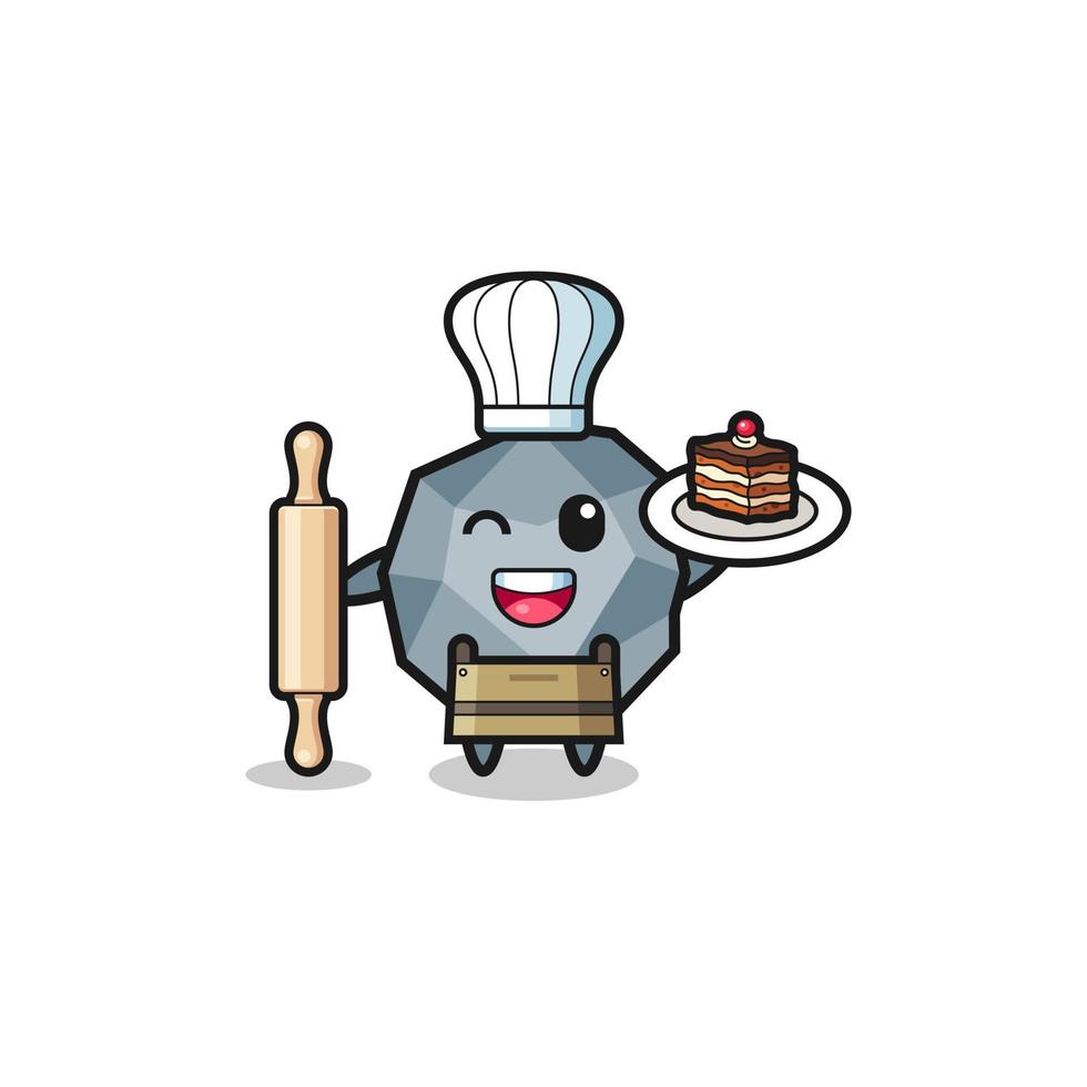 La piedra como mascota del chef de repostería sostiene un rodillo vector