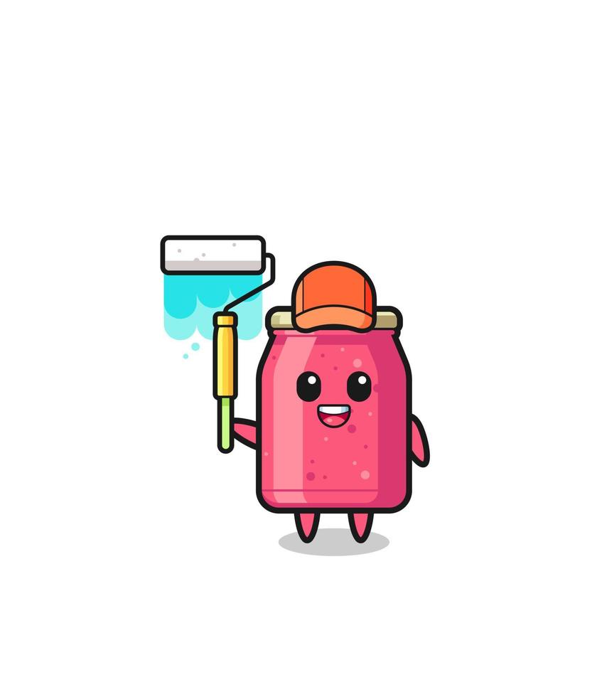 the strawberry jam painter mascot with a paint roller vector