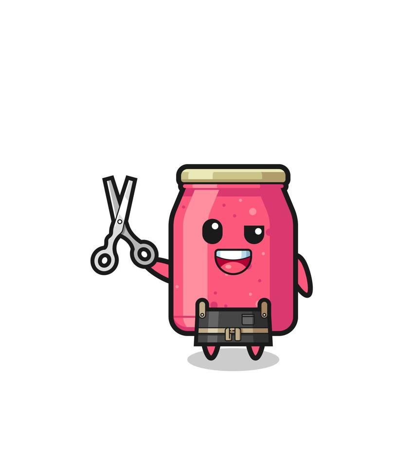 strawberry jam character as barbershop mascot vector