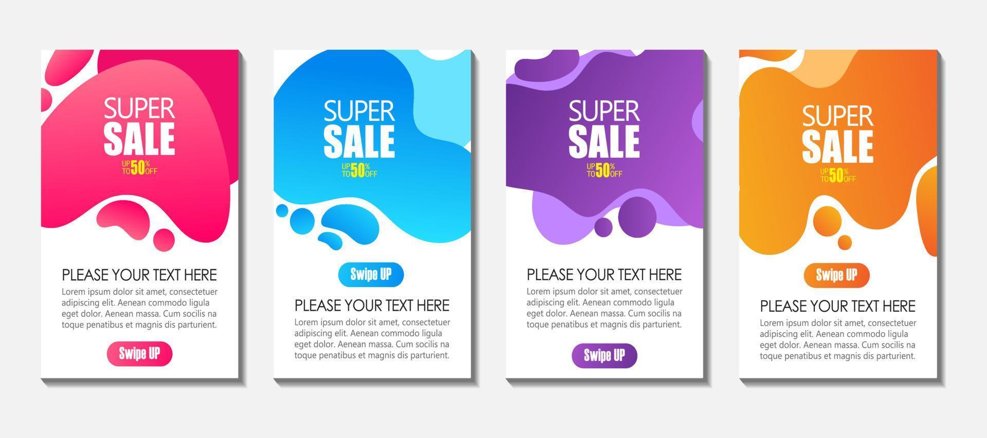 Modern Fluid For Super Sale Banners Design. Discount Banner Promotion Template. vector