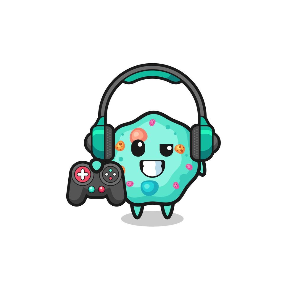 mascota de jugador de ameba sosteniendo un controlador de juego vector