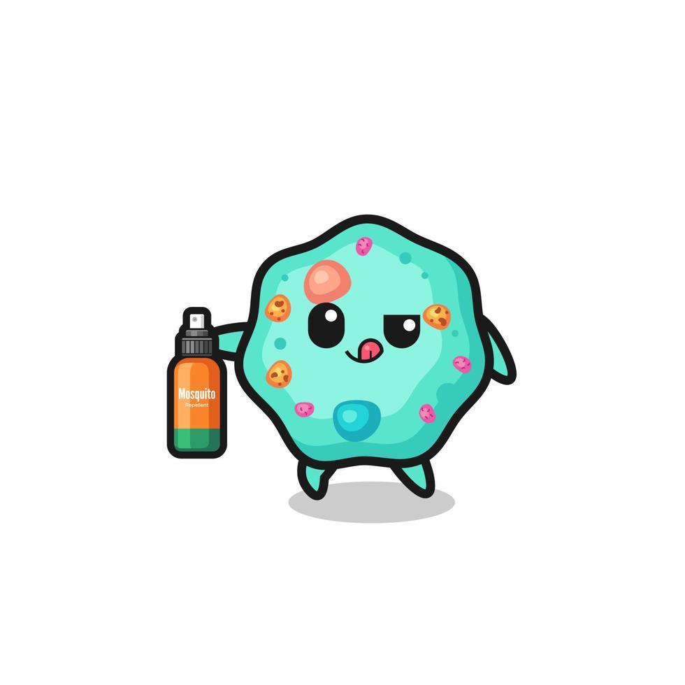 cute amoeba holding mosquito repellent vector