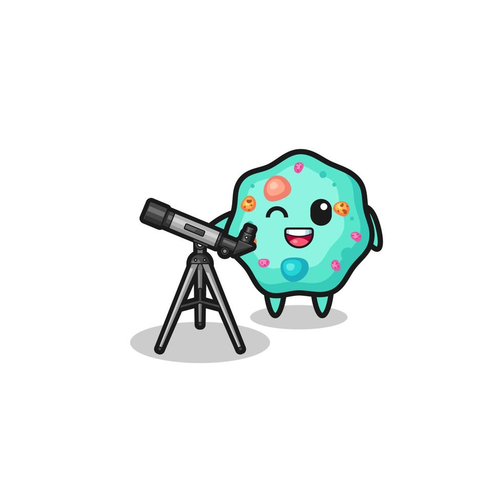 amoeba astronomer mascot with a modern telescope vector