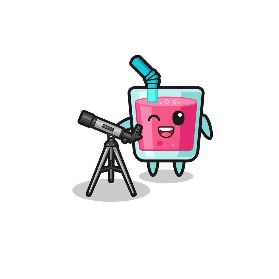 strawberry juice astronomer mascot with a modern telescope vector