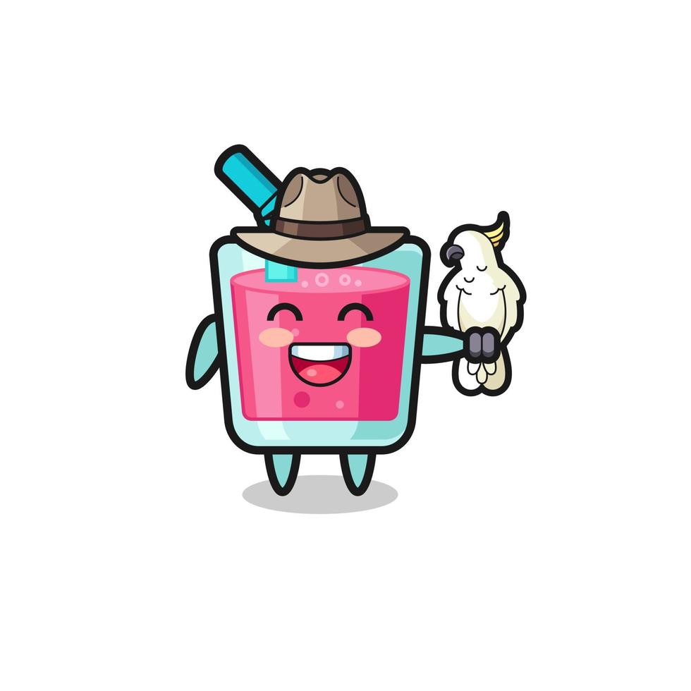 strawberry juice zookeeper mascot with a parrot vector