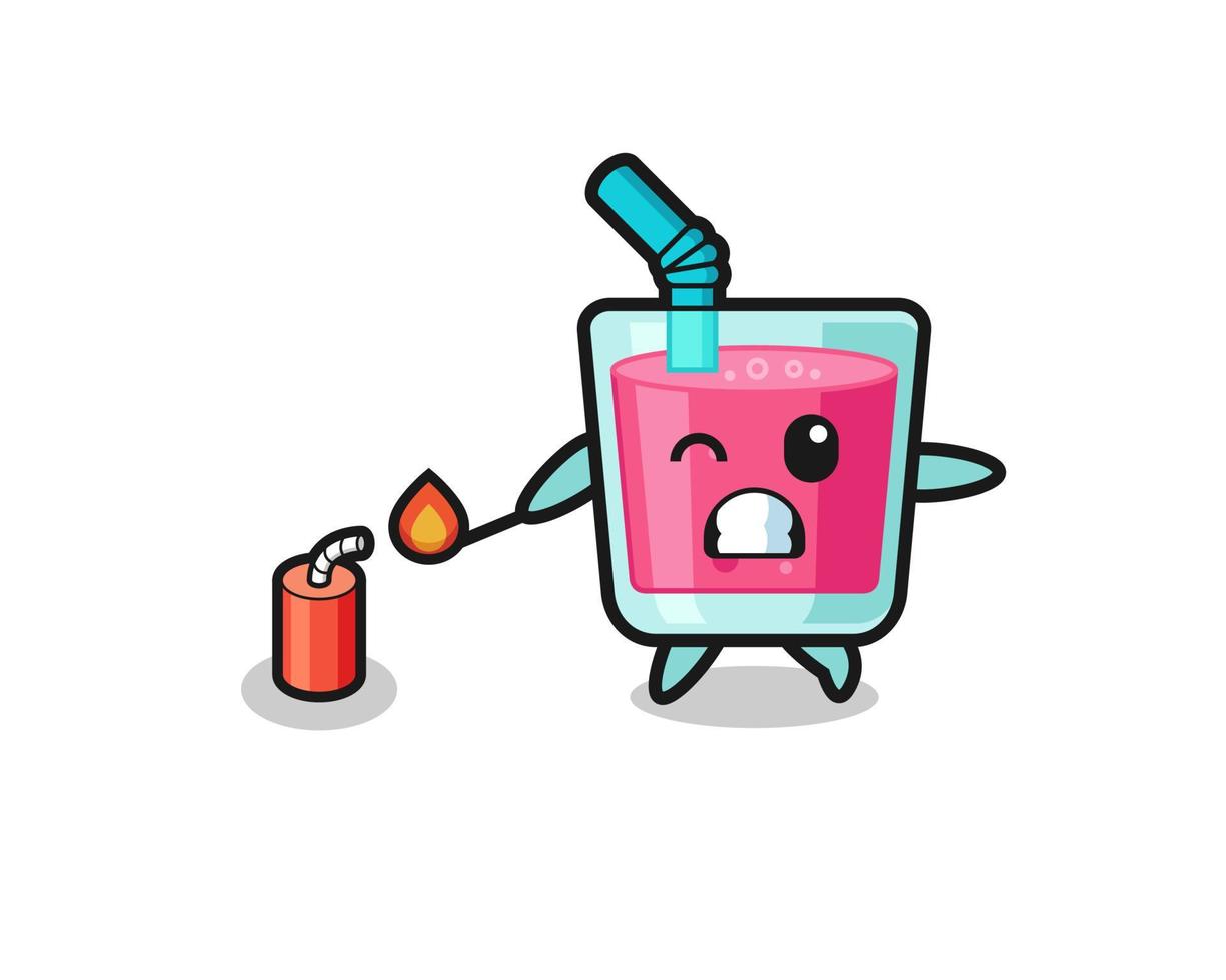 strawberry juice mascot illustration playing firecracker vector