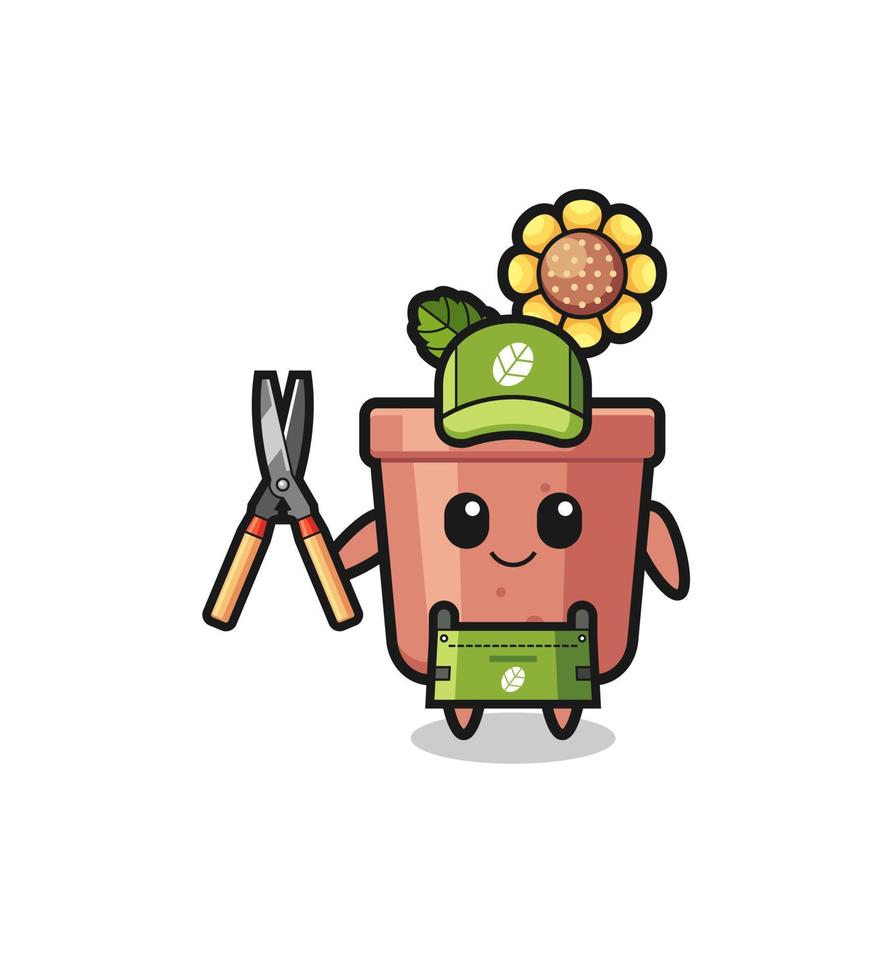 cute sunflower pot as gardener mascot vector