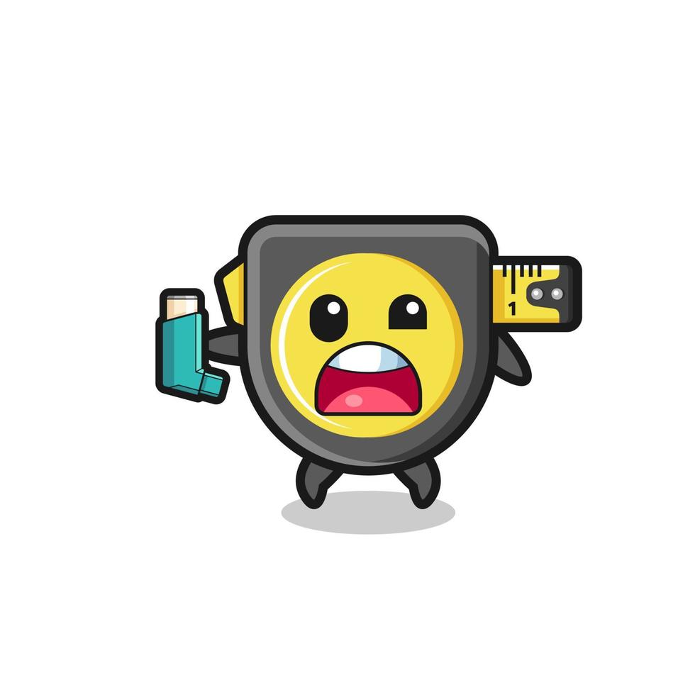 tape measure mascot having asthma while holding the inhaler vector