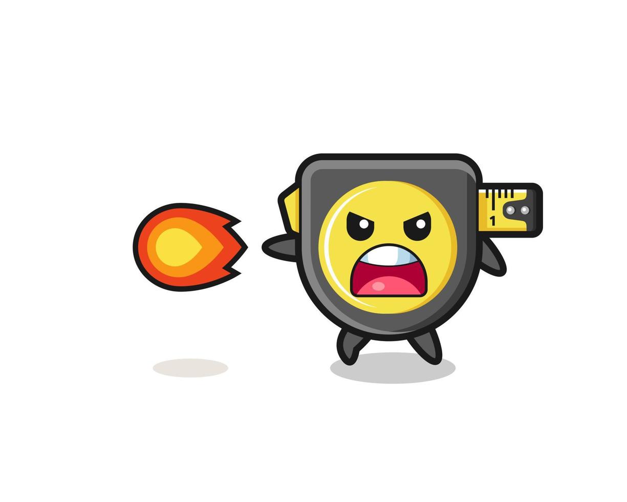 cute tape measure mascot is shooting fire power vector