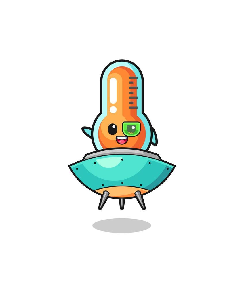 thermometer cartoon riding a future spaceship vector