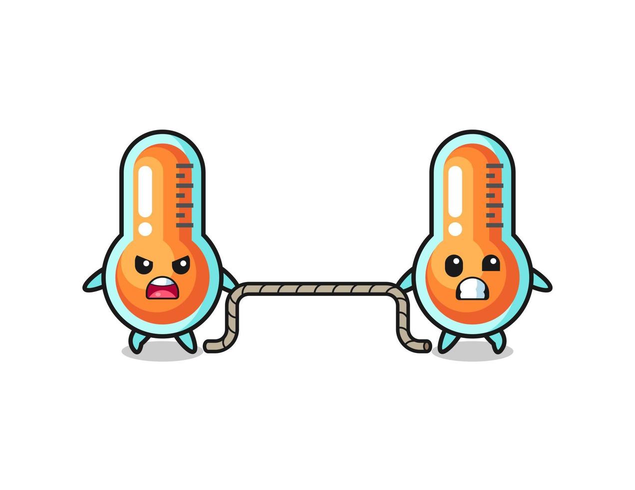 cute thermometer character is playing tug of war game vector