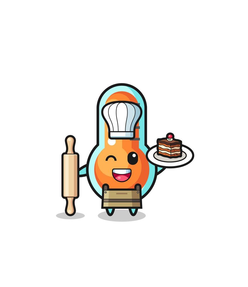 thermometer as pastry chef mascot hold rolling pin vector