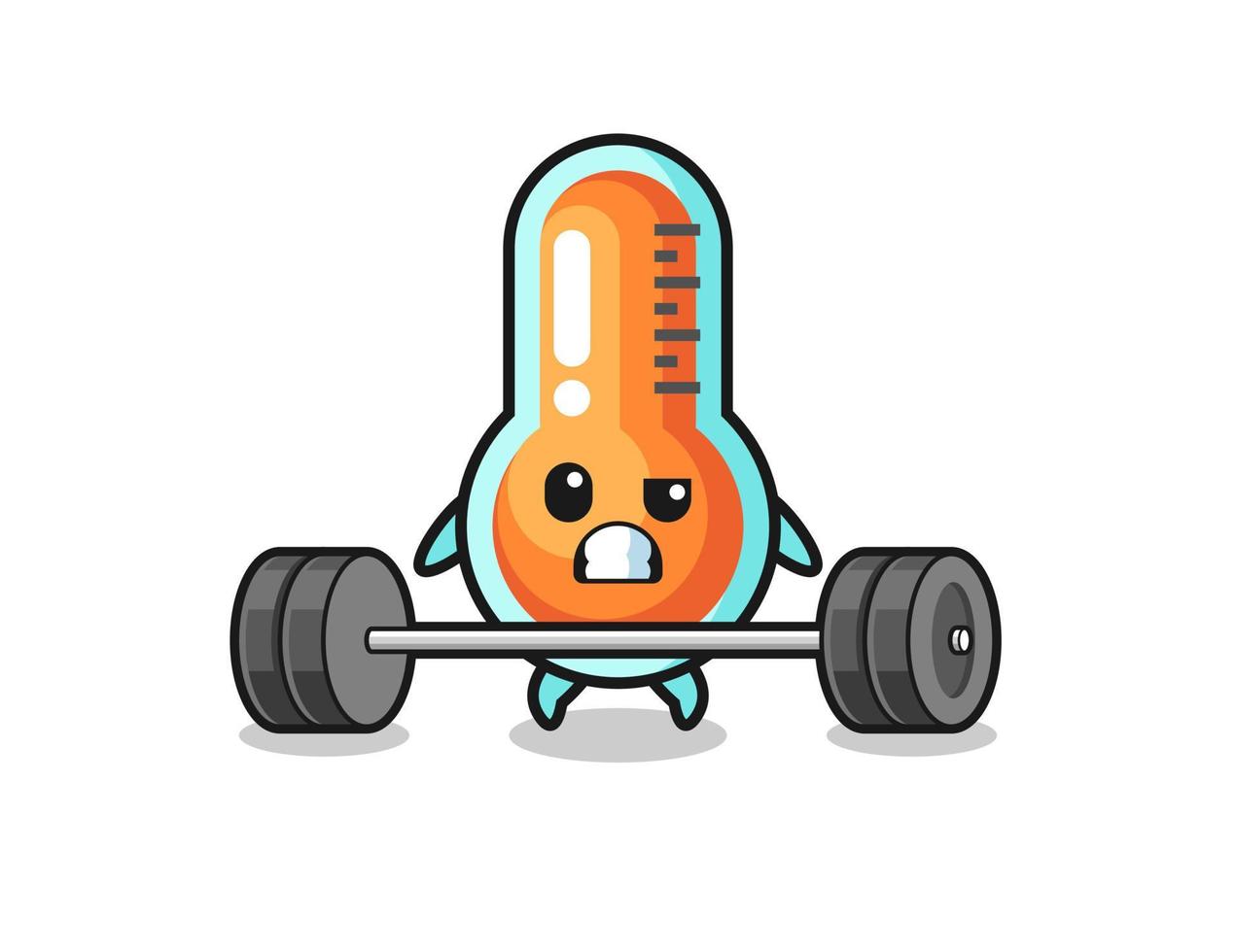 cartoon of thermometer lifting a barbell vector