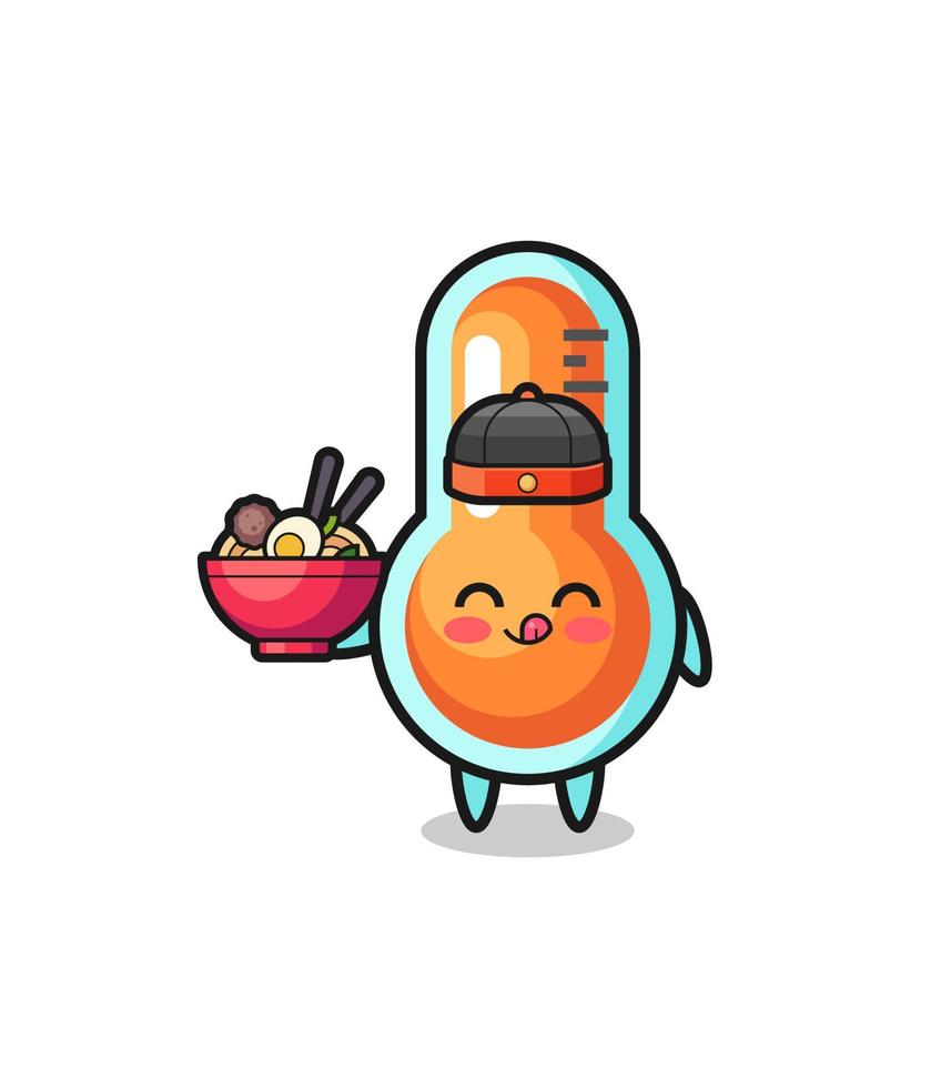 thermometer as Chinese chef mascot holding a noodle bowl vector