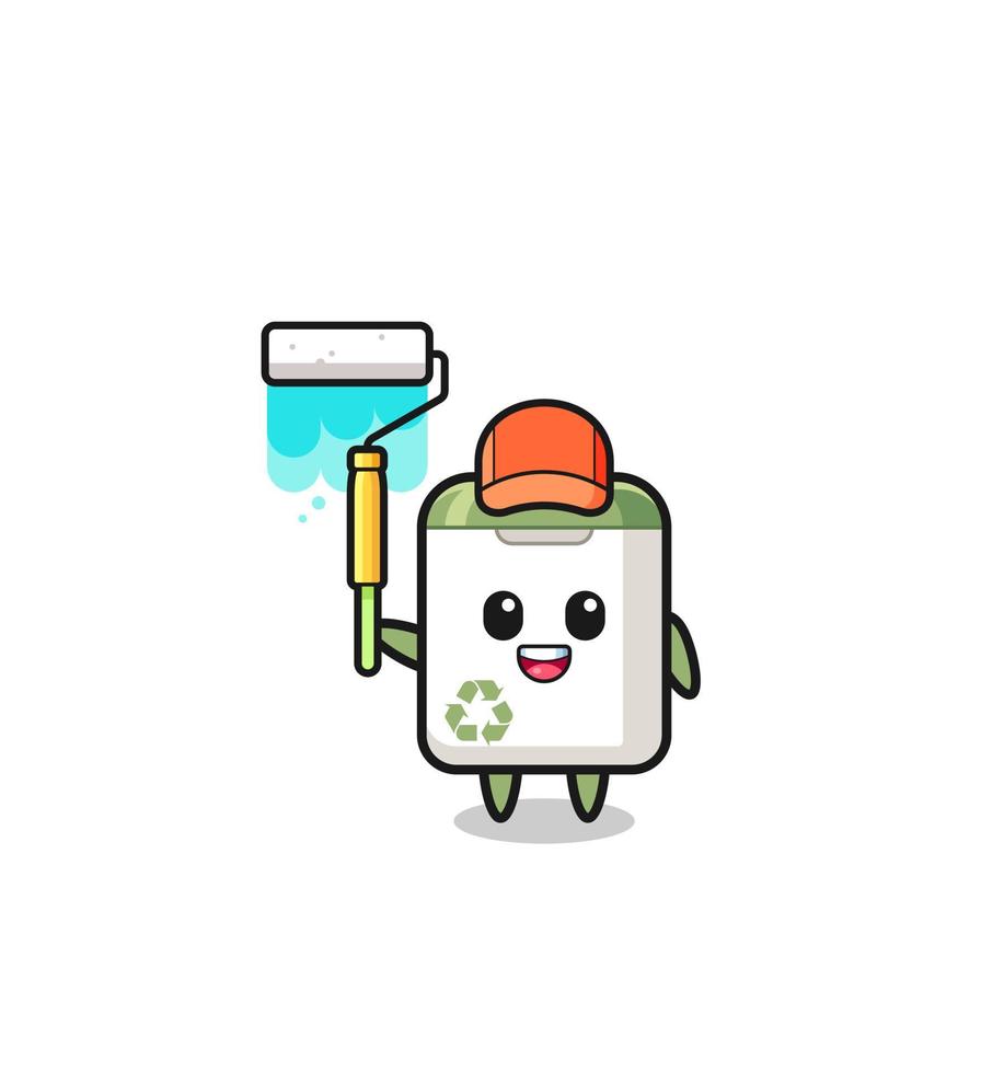 the trash can painter mascot with a paint roller vector