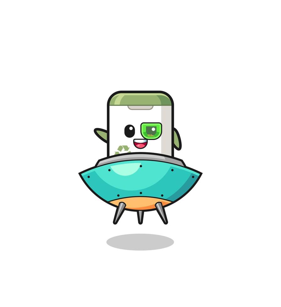trash can cartoon riding a future spaceship vector
