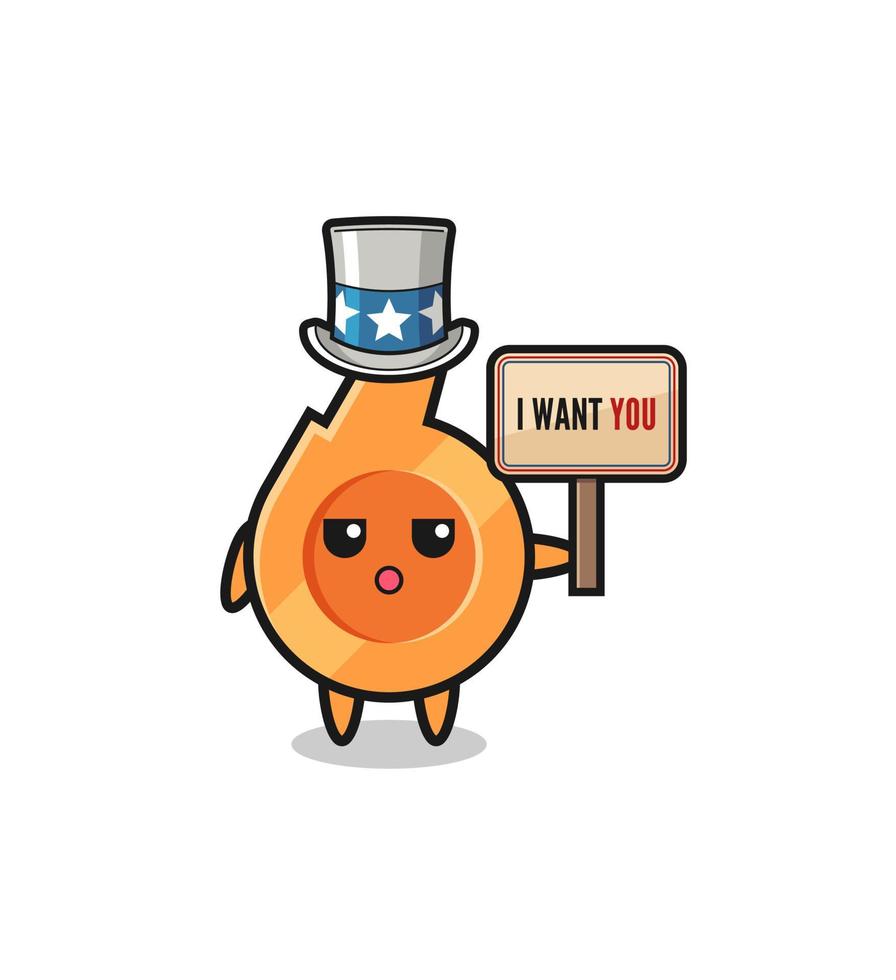 whistle cartoon as uncle Sam holding the banner I want you vector